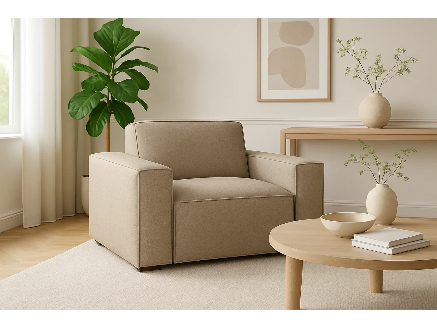 Fotel modułowy Cursal – 124 x 102 x 70 cm, beżowy Raven 30, nowoczesny design 4630342 - obrazek 1