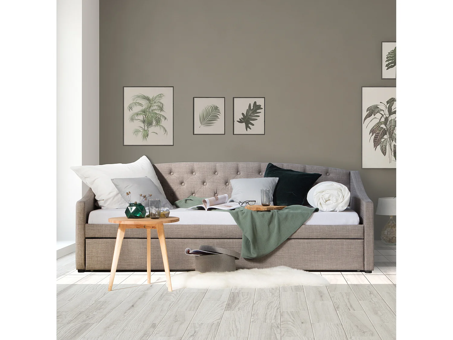 Łóżko dzienne 90x200 cm szare Tapicerowane łóżko z szufladą, sofa, rozkładane łóżko dla gości, rozsuwane 4644298 - obrazek 1
