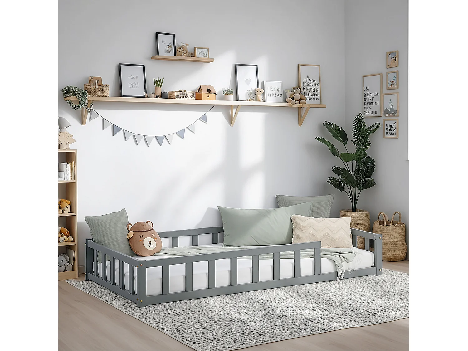 Łóżko dziecięce 90x200 cm Szare Montessori 4644430 - obrazek 1