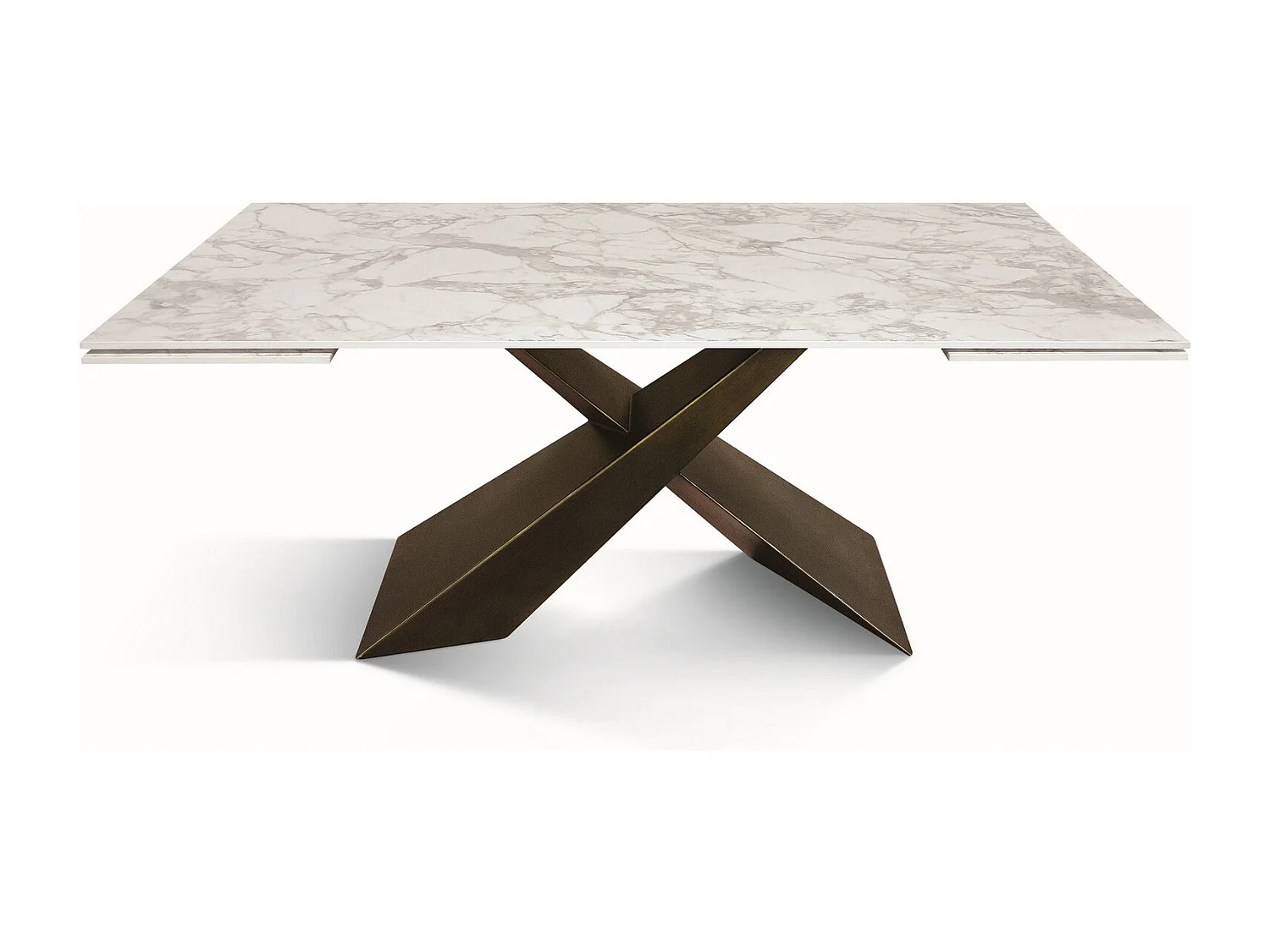 Biały stół szklano-ceramiczny, brązowe metalowe nogi 180x90-260x90cm - FIGARI 4056917 - obrazek 1