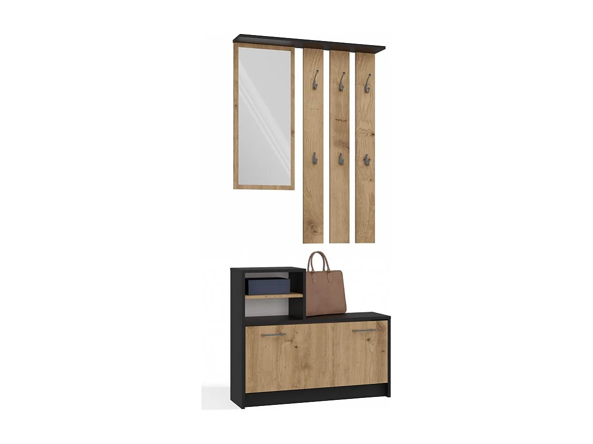 Garderoba Vera | Antracyt/Dąb Artisan| 85x24x180 cm| Wieszak, Lustro, Szafka na Obuwie 4029753 - obrazek 1