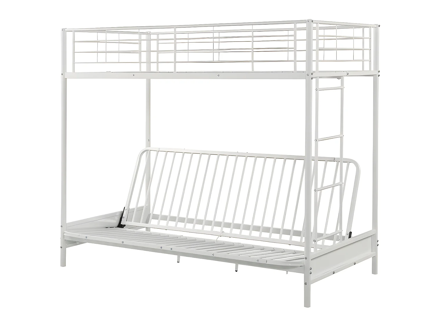 Łóżko na antresoli 90 x 190 cm - Z rozkładaną kanapą - Metal - Kolor biały + futon + materac - MODULO V 499217 - obrazek 1