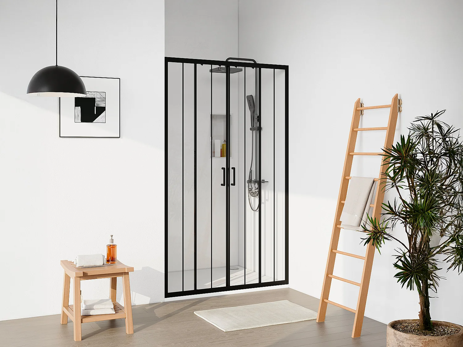 Podwójne przesuwne drzwi prysznicowe z matowego czarnego metalu – Szkło antyosadowe – 120 x 195 cm – BAVIODA 4075664
