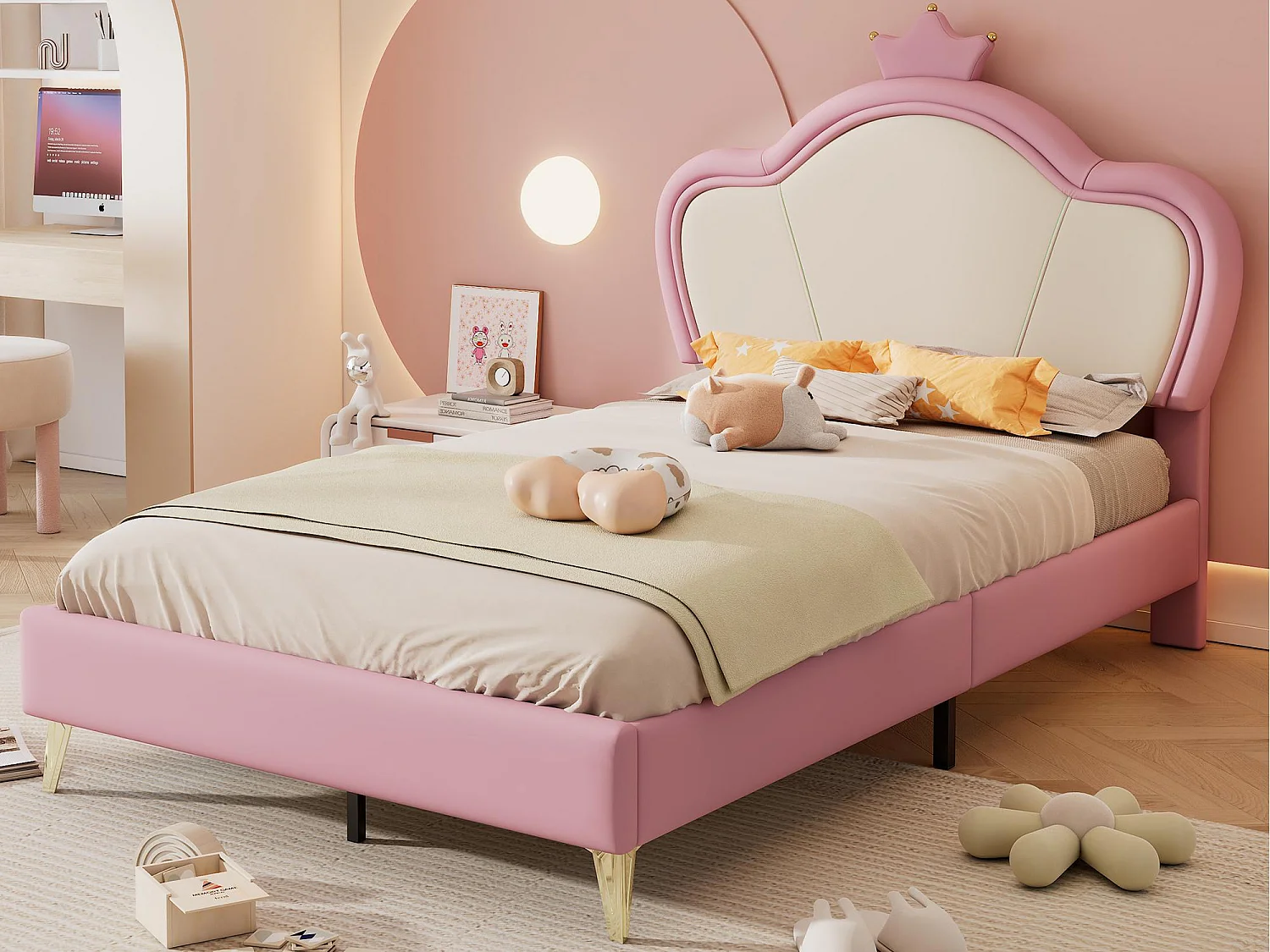 Łóżko dziecięce 90x200cm z ekoskóry - unikalny design - Różowy i Biały 3480715 - obrazek 1