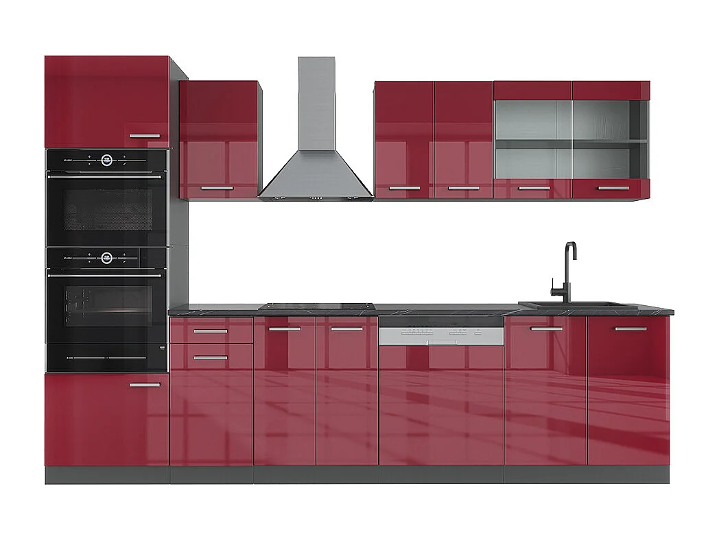Aneks kuchenny czerwony wysoki połysk/antracyt 300x60x81.6 r-line 4779255 - obrazek 1