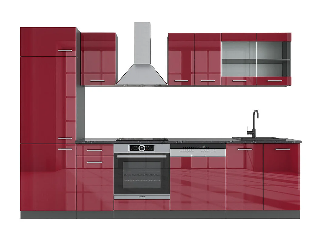 Aneks kuchenny czerwony wysoki połysk/antracyt 300x60x81.6 r-line 4779303 - obrazek 1