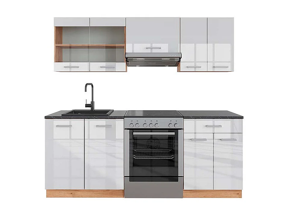 Aneks kuchenny biały wysoki połysk/złoty dąb power 200x60x81.6 r-line 4779635 - obrazek 1