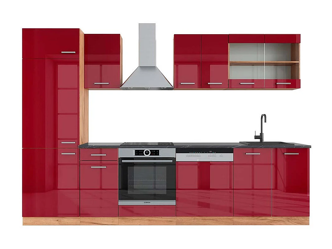 Aneks kuchenny czerwony wysoki połysk/złoty dąb 300x60x81.6 r-line 4779713 - obrazek 1