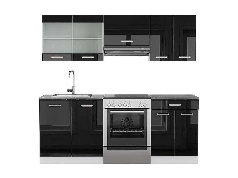 Aneks kuchenny czarny wysoki połysk/biały 200x60x81.6 r-line 4779720 - obrazek 1