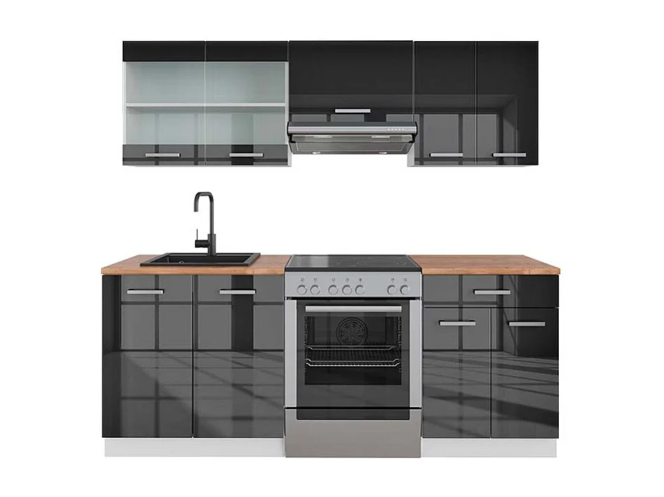 Aneks kuchenny antracytowy wysoki połysk/biały 200x60x81.6 r-line 4780674 - obrazek 1