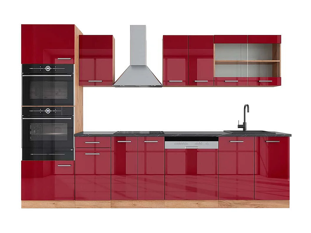 Aneks kuchenny czerwony wysoki połysk/złoty dąb 300x60x81.6 r-line 4780882 - obrazek 1