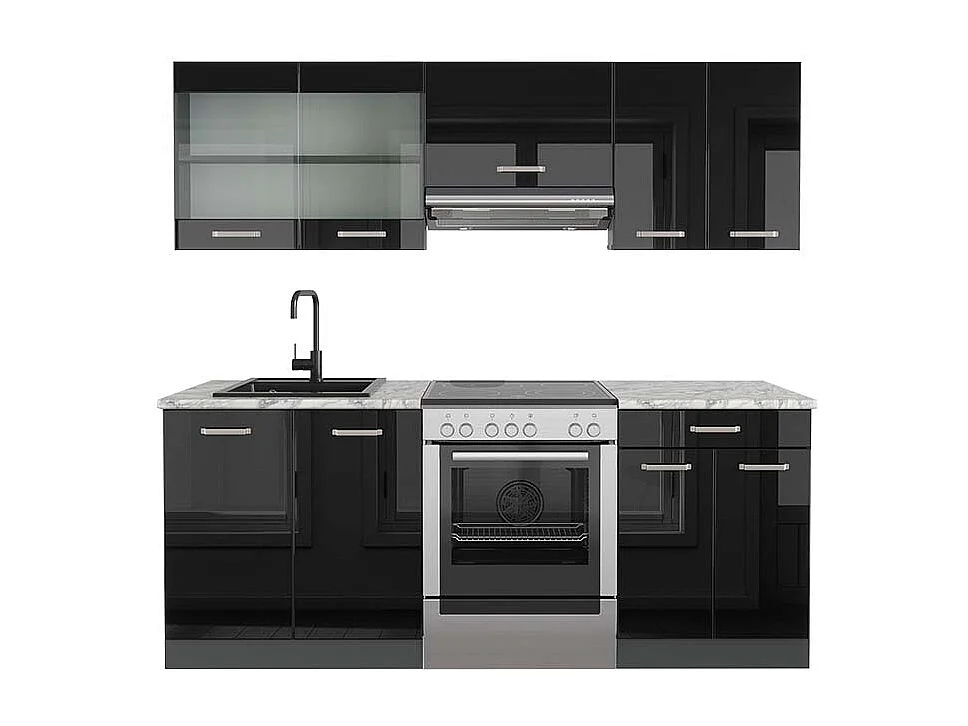 Aneks kuchenny czarny/antracyt o wysokim połysku 200x60x81.6 r-line 4780885 - obrazek 1