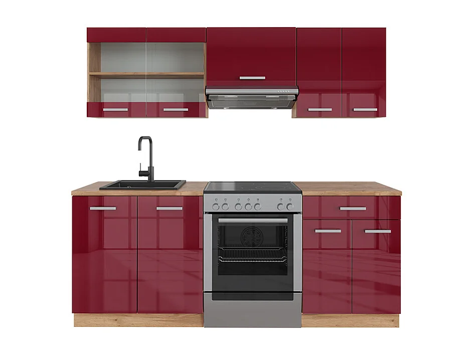 Aneks kuchenny czerwony wysoki połysk/złoty dąb 200x60x81.6 r-line 4781004 - obrazek 1
