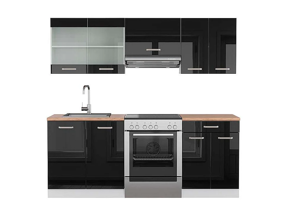 Aneks kuchenny czarny wysoki połysk/biały 200x60x81.6 r-line 4781031 - obrazek 1