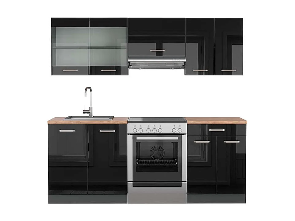 Aneks kuchenny czarny/antracyt o wysokim połysku 200x60x81.6 r-line 4781103 - obrazek 1