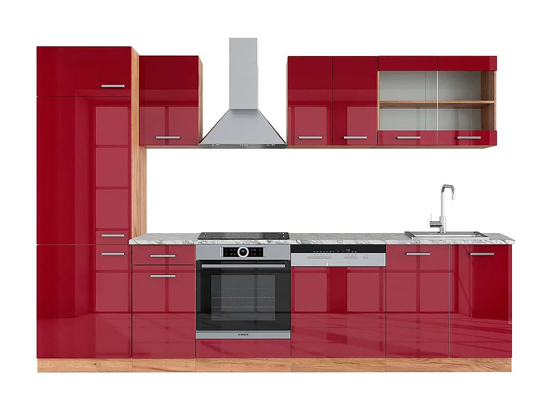 Aneks kuchenny czerwony wysoki połysk/złoty dąb 300x60x81.6 r-line 4781129 - obrazek 1