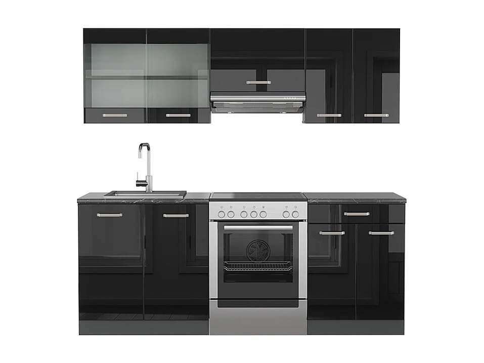 Aneks kuchenny czarny/antracyt o wysokim połysku 200x60x81.6 r-line 4781876 - obrazek 1