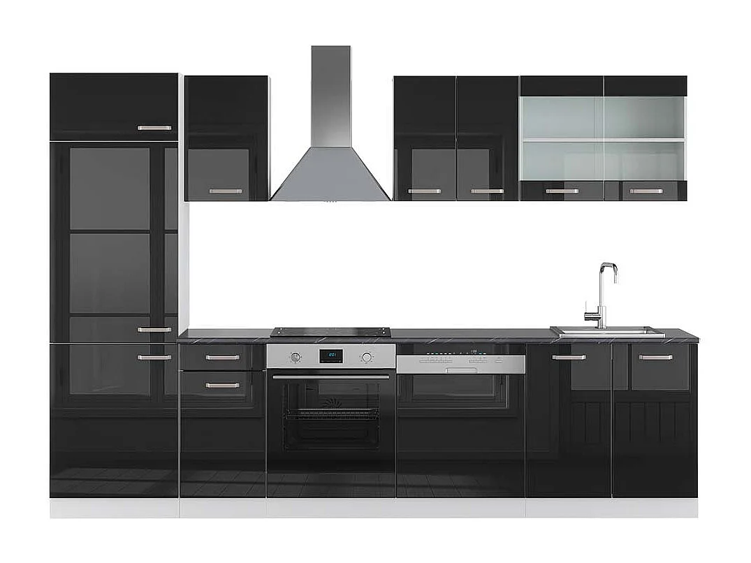 Aneks kuchenny czarny wysoki połysk/biały 300x60x81.6 r-line 4782184 - obrazek 1
