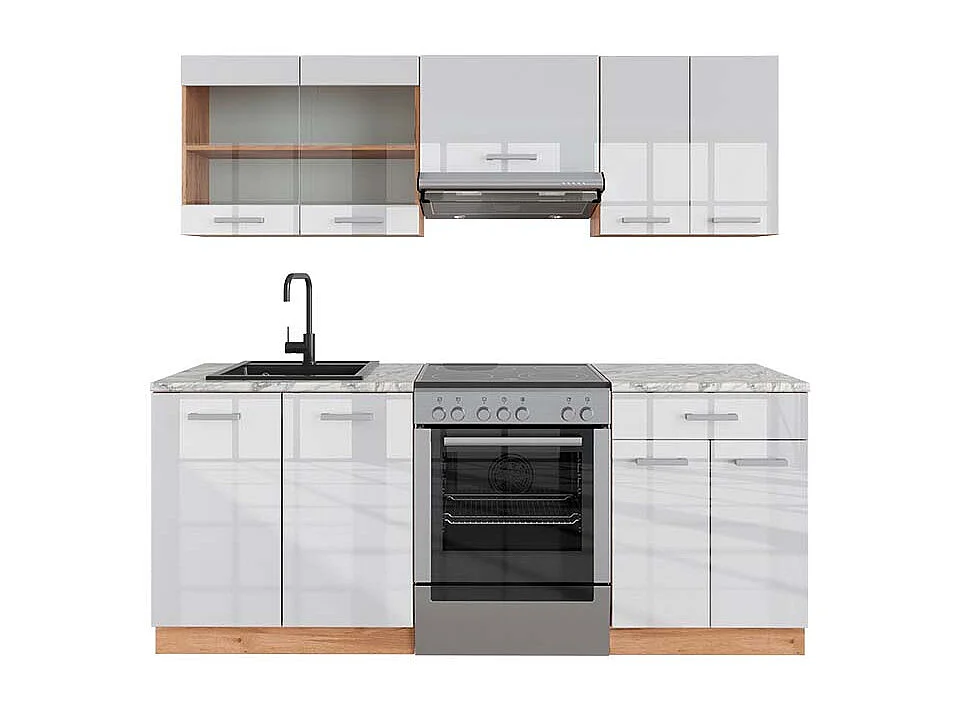 Aneks kuchenny biały wysoki połysk/złoty dąb power 200x60x81.6 r-line 4782220 - obrazek 1
