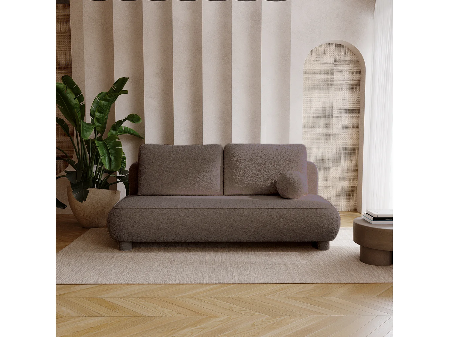 BESILIO Kanapa dwuosobowa Toby – tkanina boucle, sofa z funkcją spania- Brązowy 4786352
