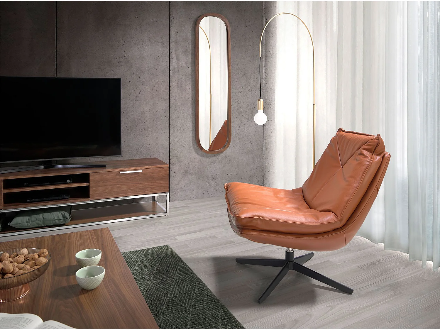 Fotel obrotowy z brązowej skóry 5096 ANGEL CERDA 715845