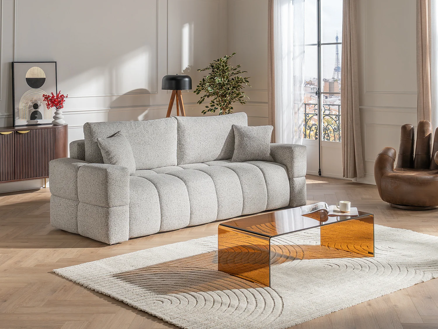 Dywan z wypukłym wzorem ręcznie tkany 100% wełny - 160 x 230 cm - 2200g/m2 - Kość słoniowa - ASSINIE 1721951 - obrazek 1