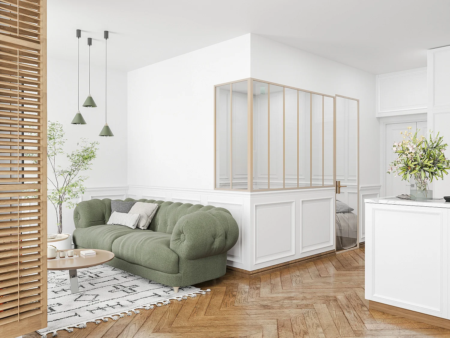 Przeszklona ścianka narożna industrialna z aluminium malowanego proszkowo – szer. 180 x szer. 60 x wys. 130 – Naturalny jasny – BAYVIEW 3770501