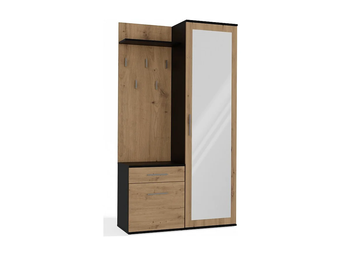 Garderoba Duo | Antracyt/Dąb Artisan | 100x35x180 cm| Szafa, Lustro, Wieszak, Szuflada, Szafka 4044365 - obrazek 1