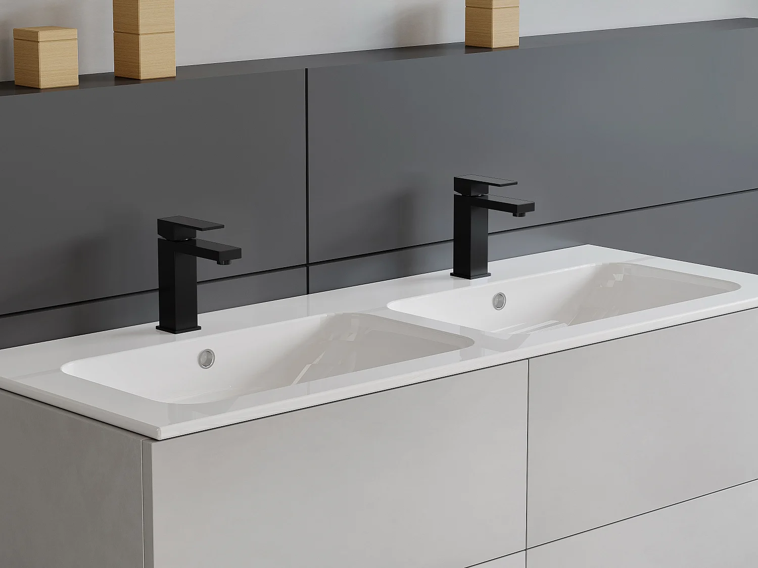 Bateria mieszająca mechaniczna kwadratowa ze stali nierdzewnej szczotkowanej – Czarny mat – wys. 17,3 cm – CANILAS 3964052