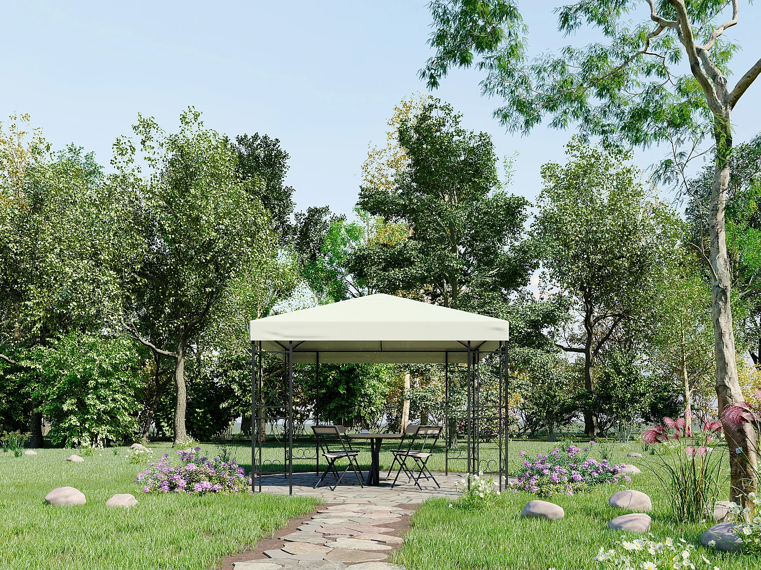 Metalowa altana ogrodowa w stylu kutego żelaza - 9 m² - Czarna - FIDALA 4029752 - obrazek 1
