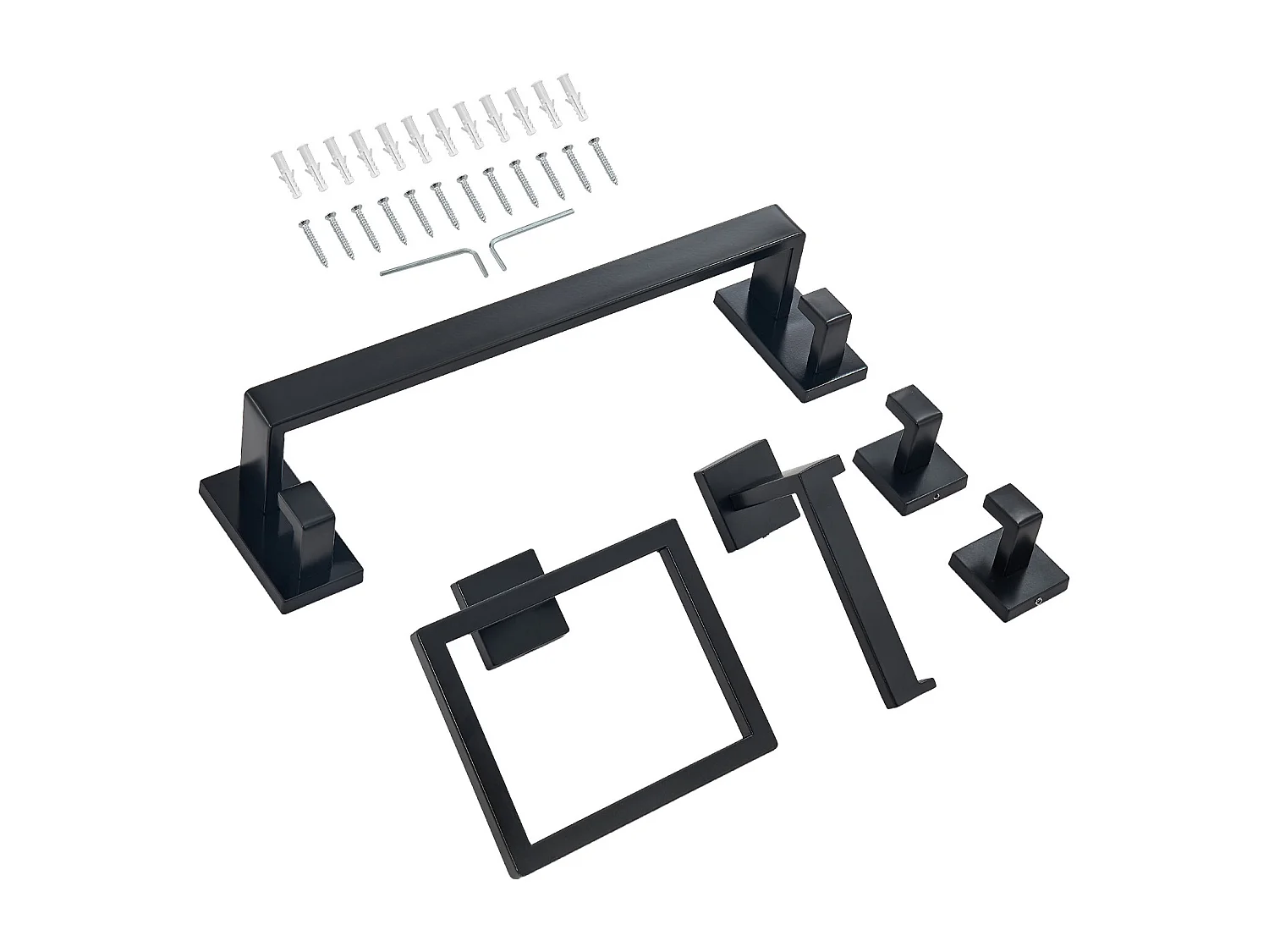 Akcesoria Łazienkowe SucceBuy 5PCs, Ścienny Wieszak na Ręczniki ze Stali Nierdzewnej, Drążek 40 cm, z Kwadratowymi Podpórkami na Ręczniki, 2 Haki na Szlafrok 4807833