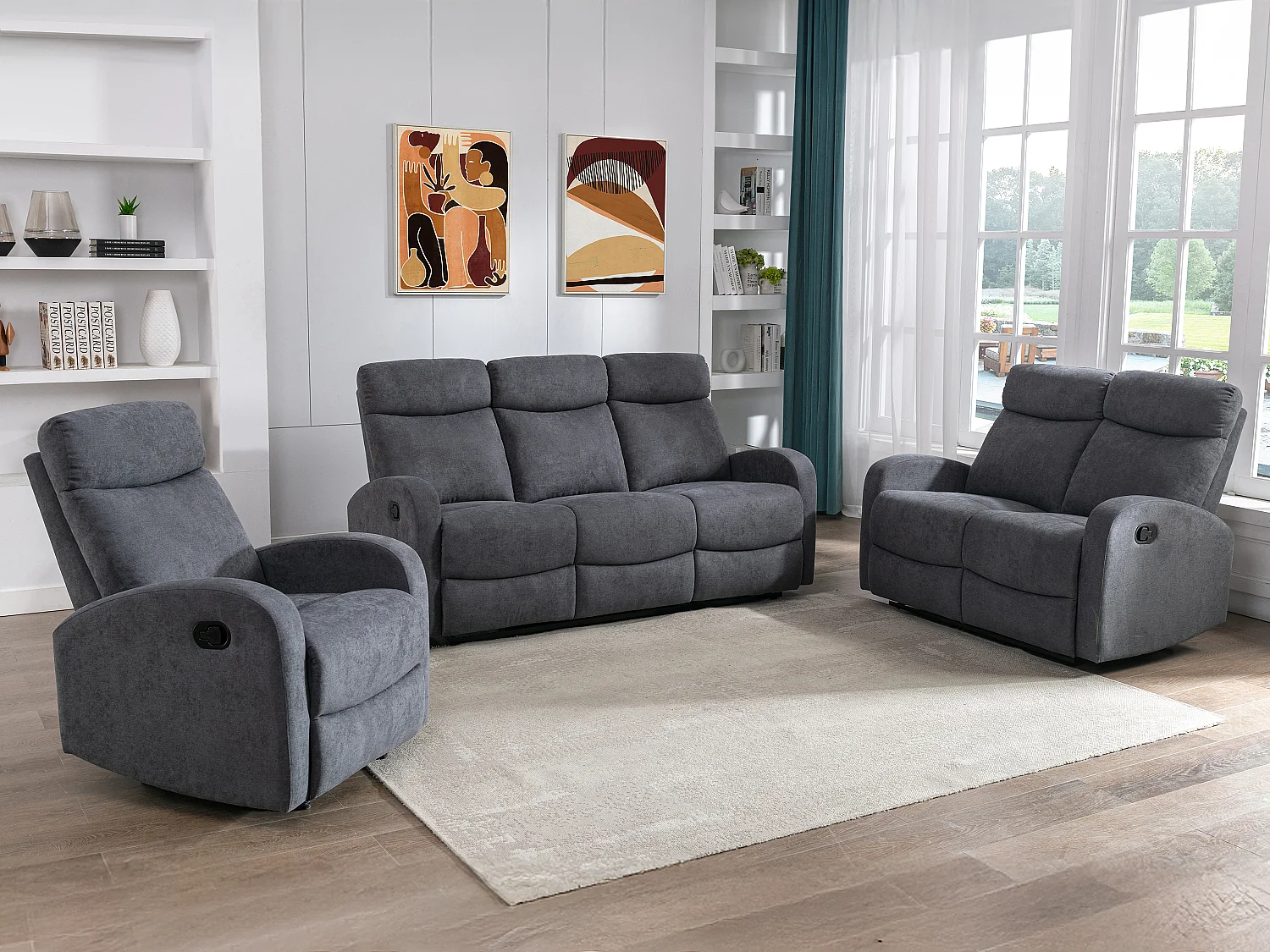 Fotel z funkcją relax z tkaniny w kolorze szarym – EVELYN 139097 - obrazek 1