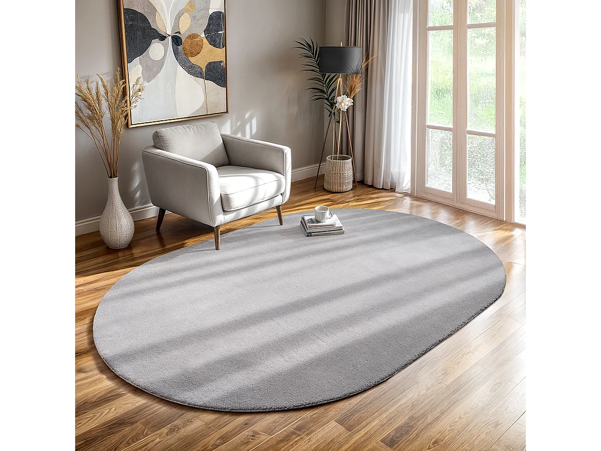 Dywan krótkim włosiem zmywalny antypoślizgowy - Szary - 140 x 200 oval cm - RELAX 4081019 - obrazek 1