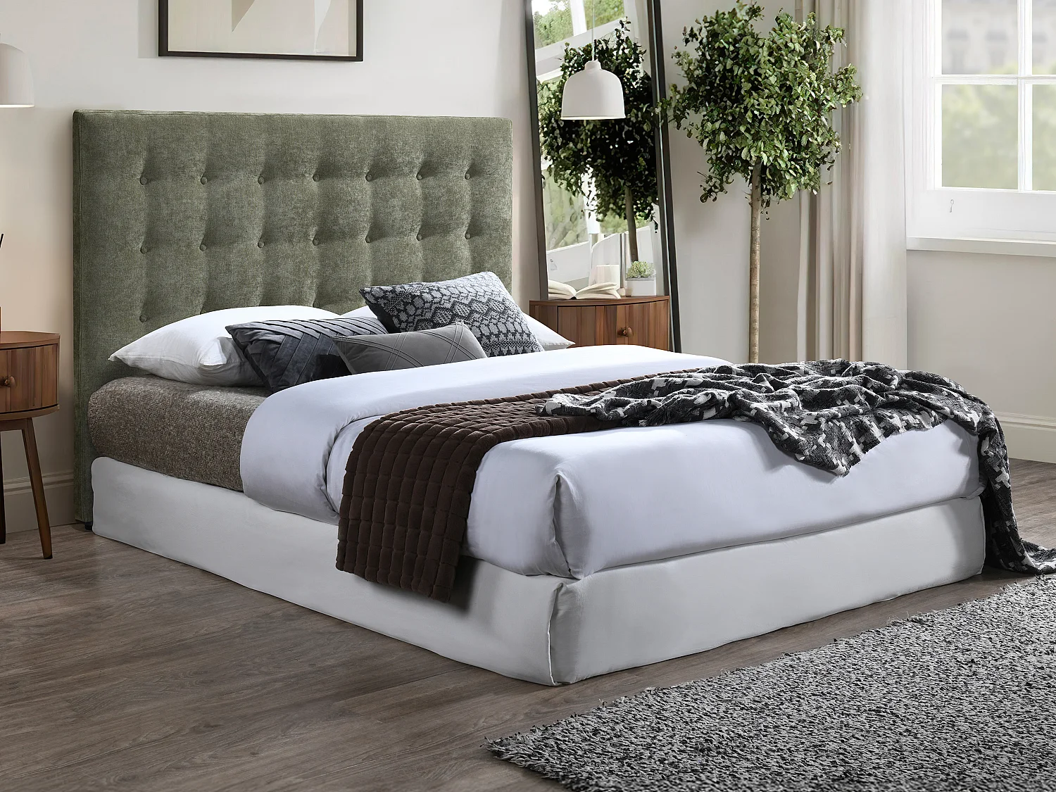 Zagłówek pikowany 140 cm – Tkanina – Oliwkowy zielony – FRANCESCO 4170977