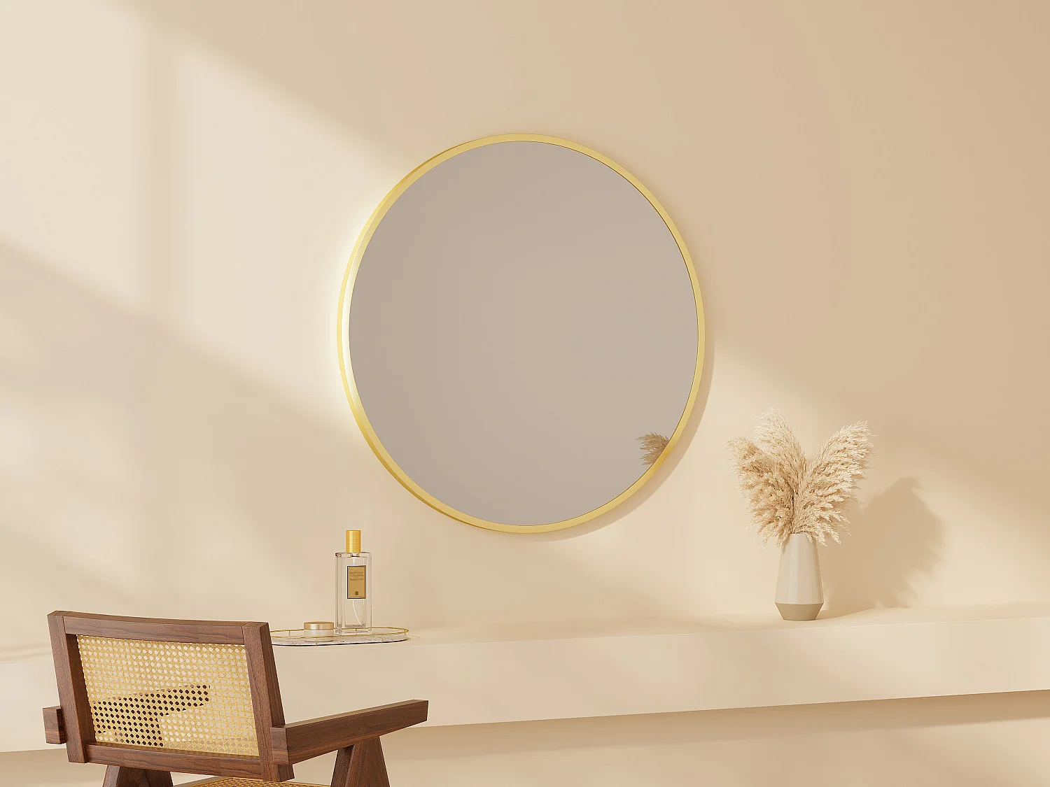 Duże okrągłe lustro ścienne aluminiowe - śr. 80 cm - Złote - ELYRO 4381948 - obrazek 1