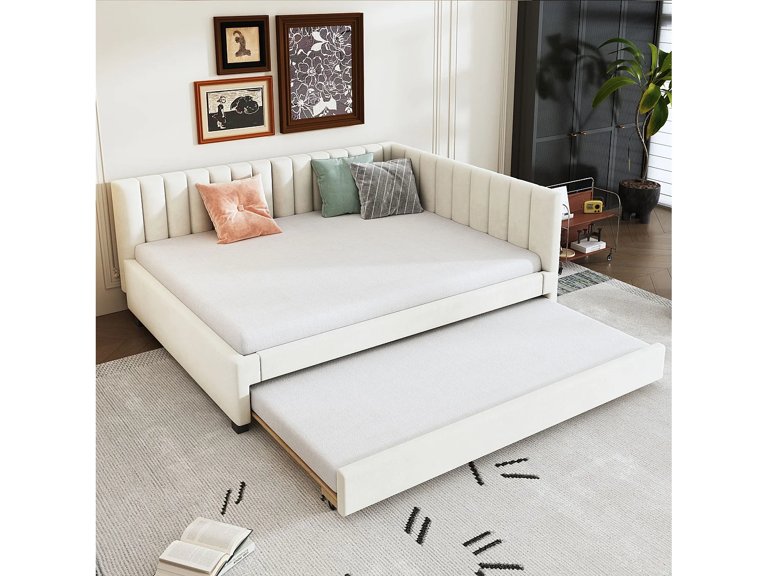 Łóżko dla dorosłych 140×200 cm – z podstawą z listew – beżowy – bez materaca 4813215