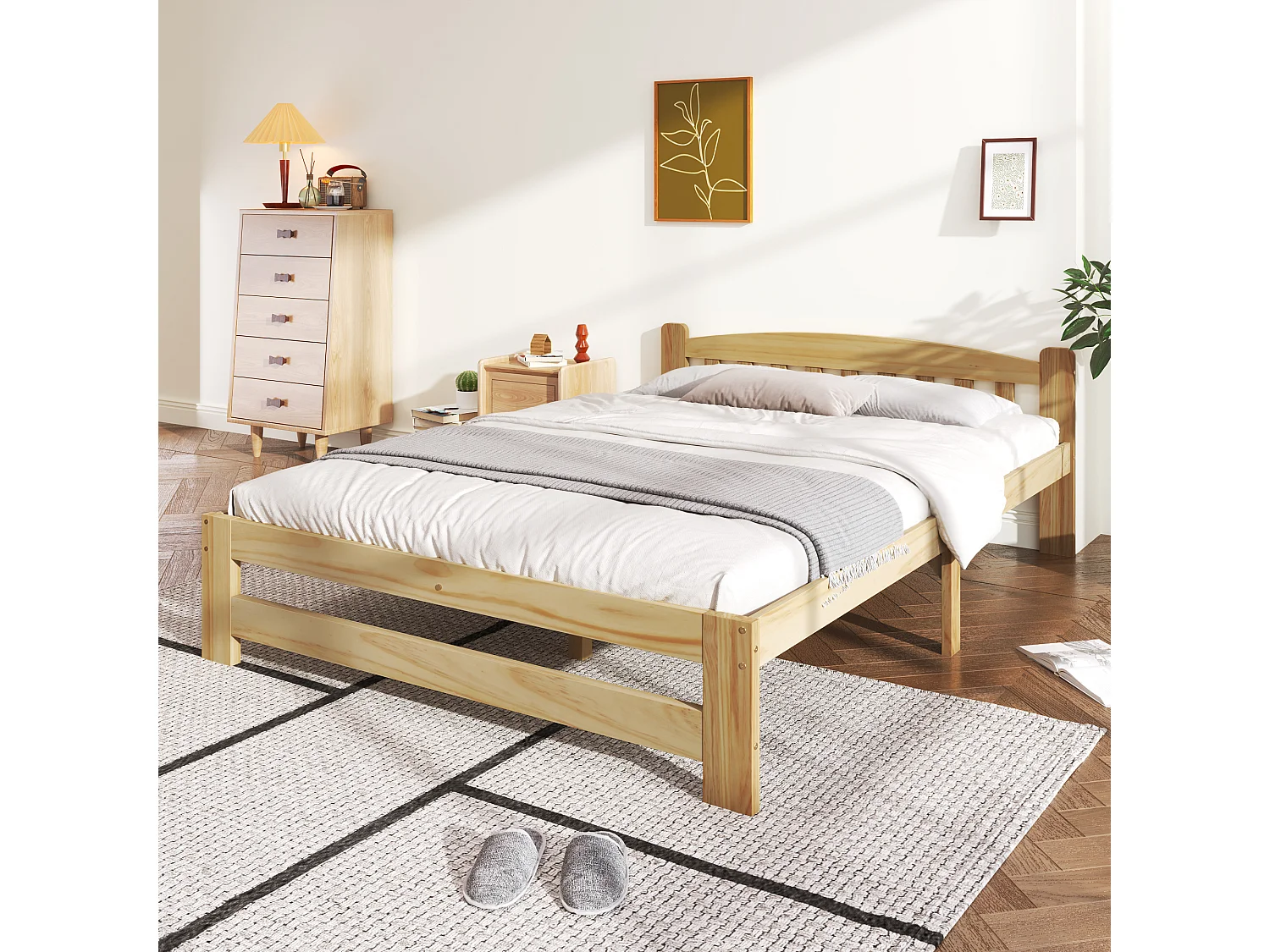 Łóżko dla dorosłych 140x200 cm – z zagłówkiem – naturalne drewno – materac nie jest wliczony w cenę 4813364 - obrazek 1