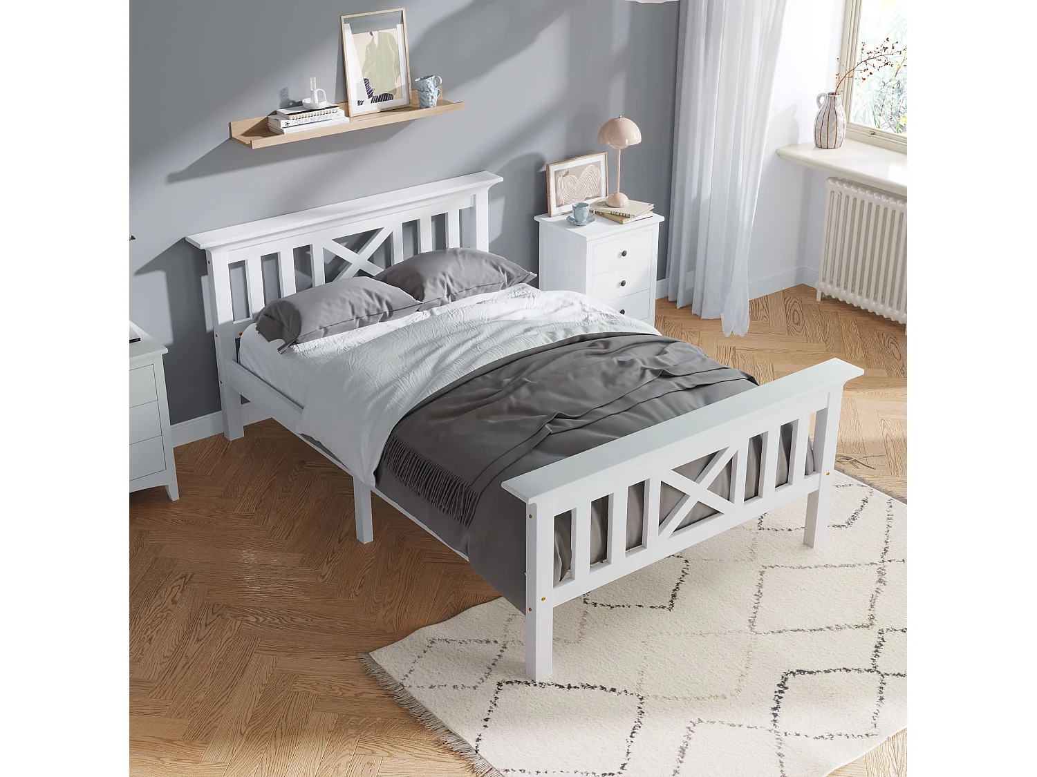 Łóżko dziecięce 90 x 200 cm – z zagłówkiem i stelażem – białe drewno – materac nie jest wliczony w cenę 4813396 - obrazek 1