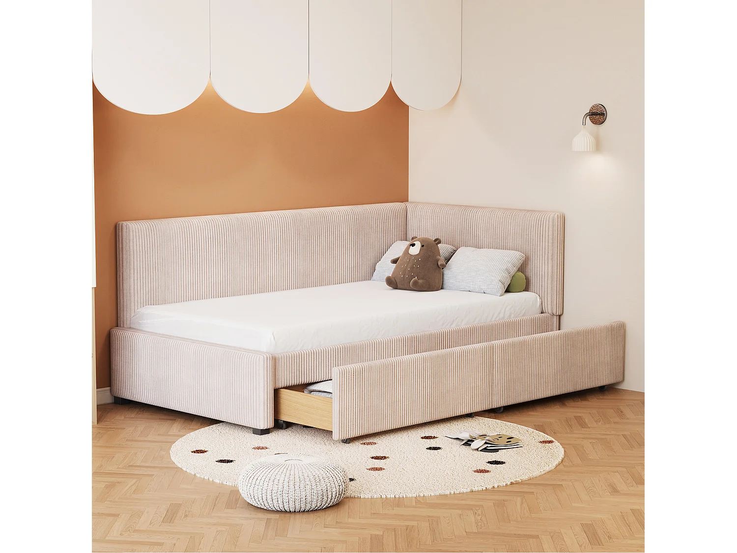 Łóżko dziecięce 90x200 cm – z 2 szufladami, stelaż z listew – beżowe – materac nie jest wliczony w cenę 4813400 - obrazek 1