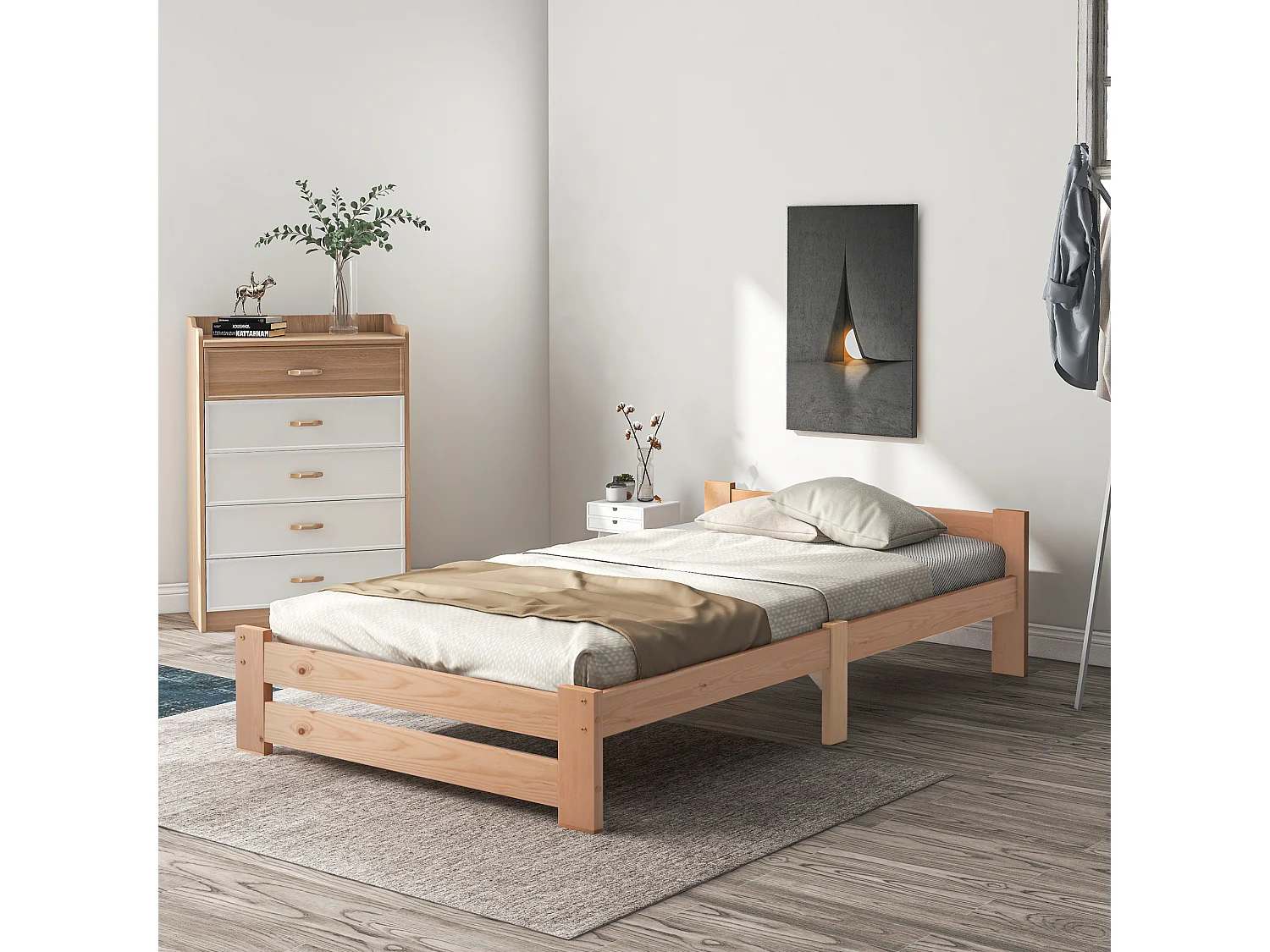 Łóżko dla dorosłych 90 x 200 cm – z zagłówkiem i stelażem z listew – wykończenie z naturalnego drewna – materac nie jest wliczony w cenę 4813415 - obrazek 1
