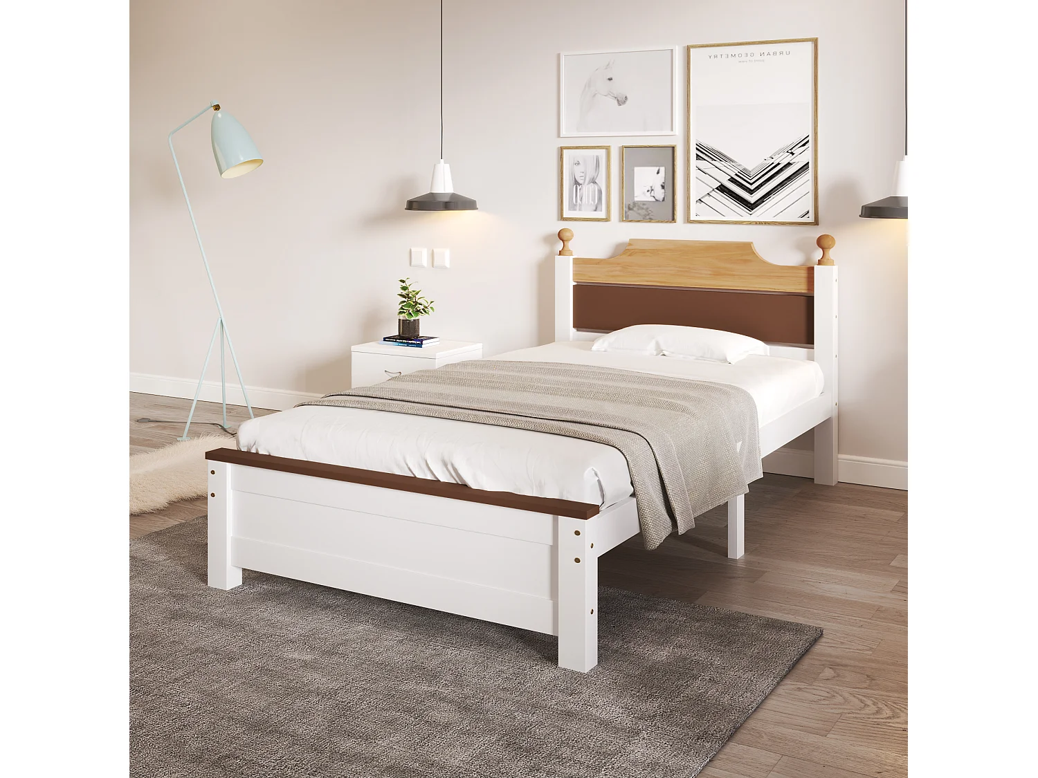 Łóżko dziecięce 90 x 200 cm – z zagłówkiem i podnóżkiem – białe drewno – materac nie jest wliczony w cenę 4813422 - obrazek 1