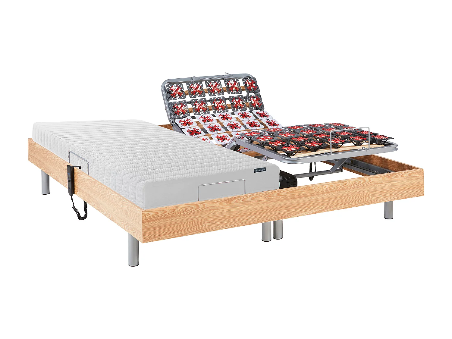 Łóżko elektryczne z funkcją relaksu z materacem z lateksową warstwą wierzchnią - 2 x 70 x 190 cm - Naturalne jasne - ETHER YSMÉE 432035 - obrazek 1