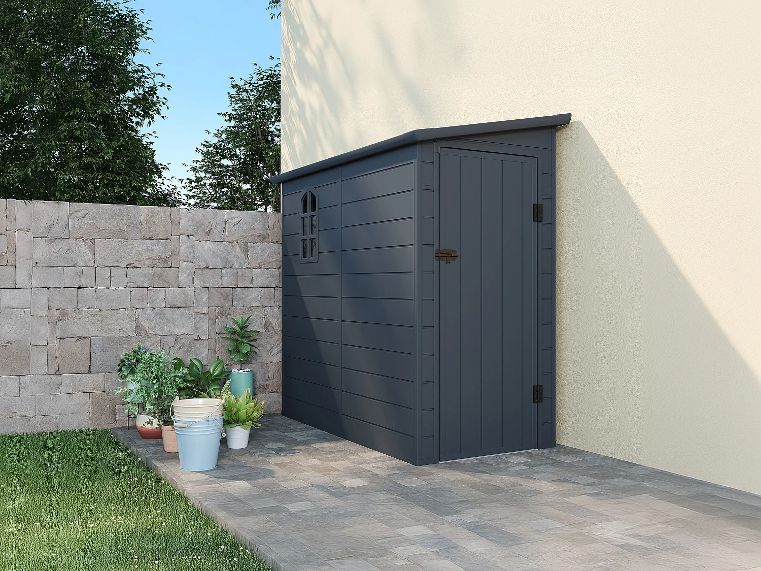 Domek ogrodowy z przylegającą żywicą antracytowy szary 2,09 m² ALBERTO 4319196 - obrazek 1