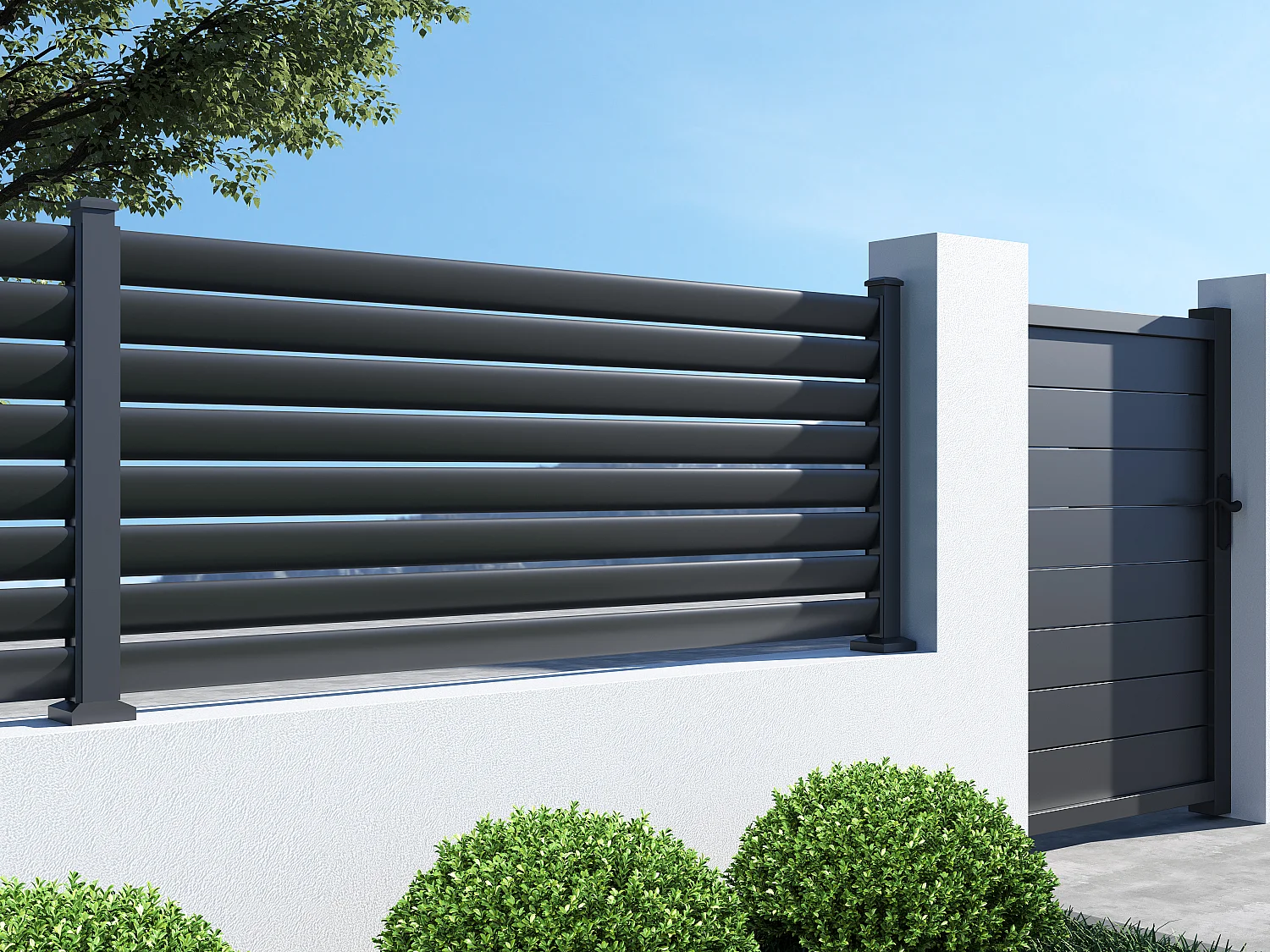 Ogrodzenie aluminiowe żaluzjowe żaluzjowe – wys. 80 x szer. 173 cm – antracytowy szary – BAROMA 4386329
