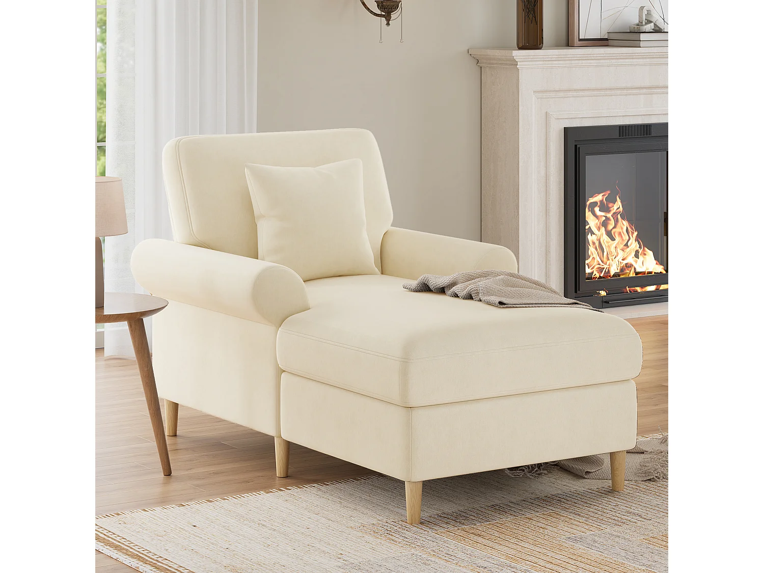 Fotel/sofa tapicerowana - 133 x 87 x 90 cm - puf do salonu i sypialni - aksamit - beżowy 4823420 - obrazek 1