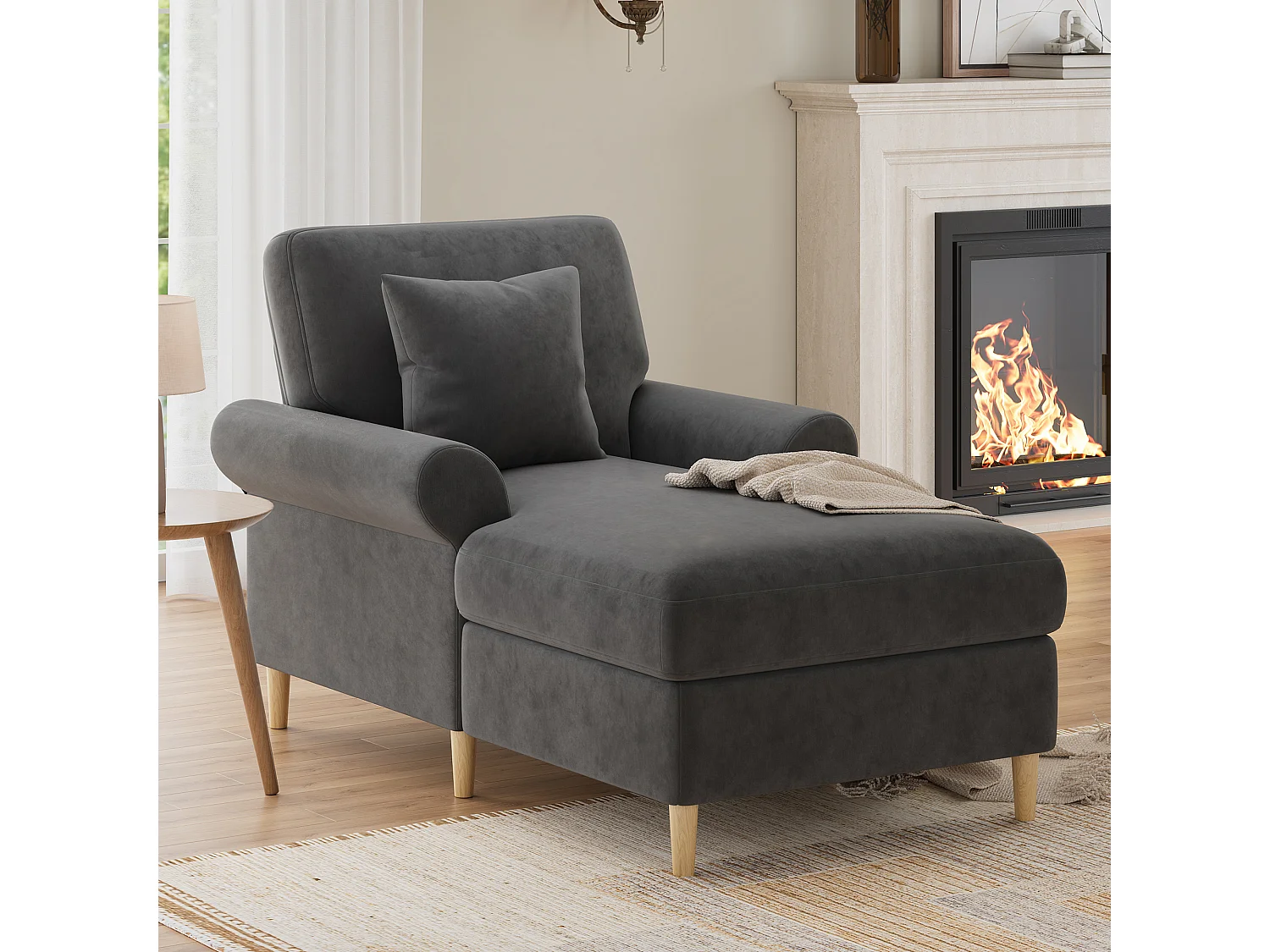 Fotel/sofa tapicerowana - 133 x 87 x 90 cm - puf do salonu i sypialni - aksamit - szary 4823419 - obrazek 1
