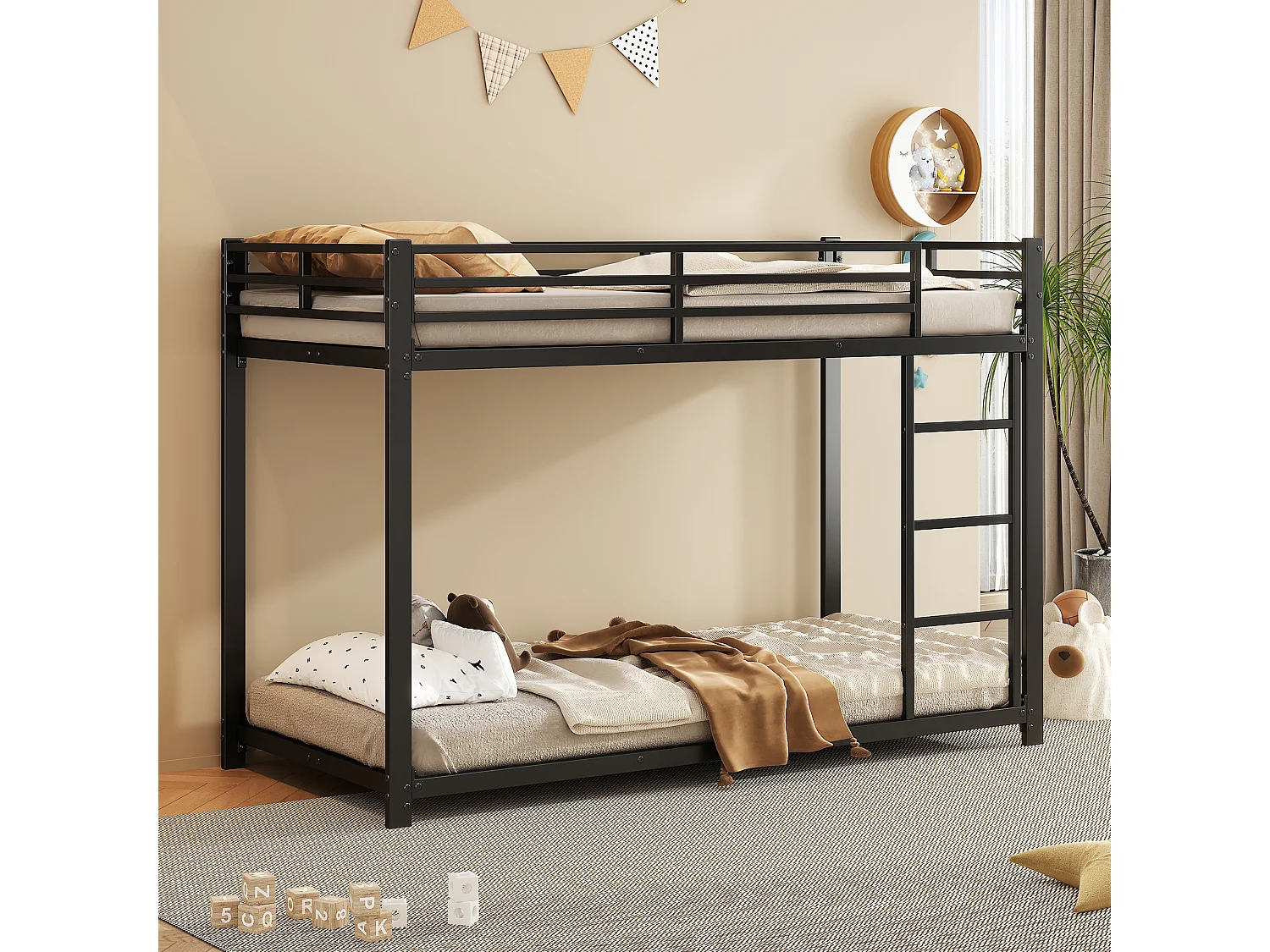 Łóżko piętrowe 90×200 cm – z stelażem – metalowe – czarne – bez materaca 4824349