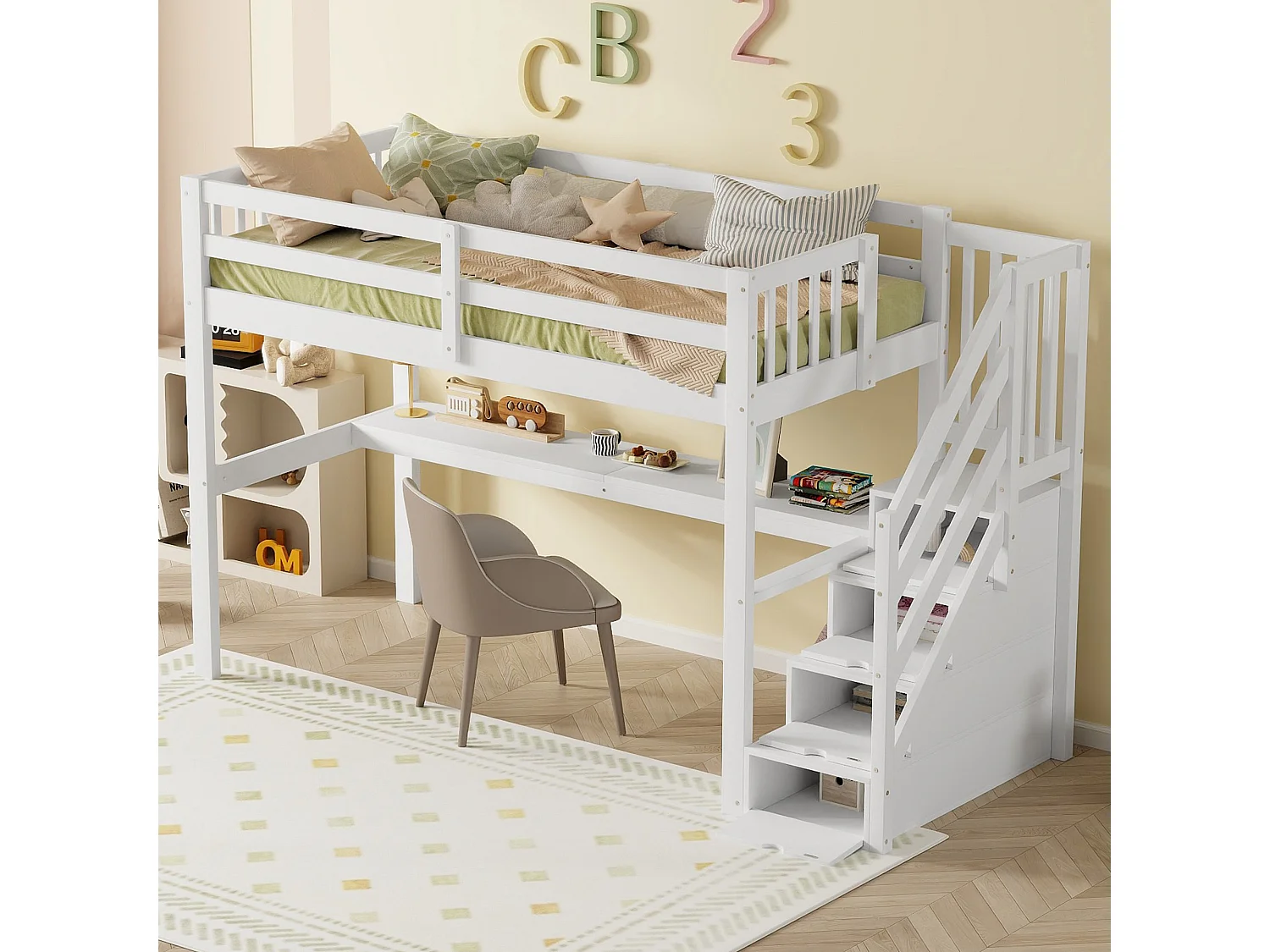 Łóżko piętrowe 90 x 200 cm – z szufladami i biurkiem – biała sosna – materac nie jest wliczony w cenę 4824424 - obrazek 1