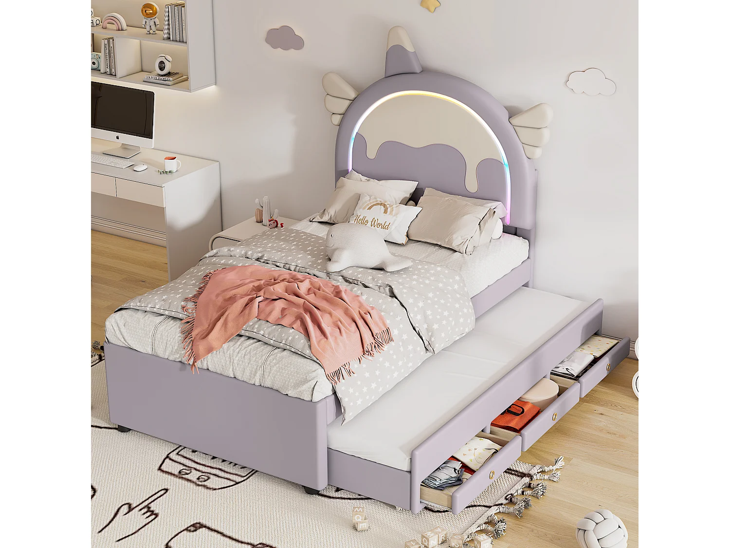 Łóżko dziecięce 90 x 200 cm – z szufladami, stelażem – fioletowe – bez materaca 4824448 - obrazek 1