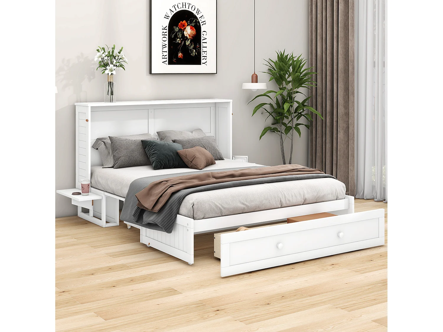Łóżko dla dorosłych 140 x 200 cm – z szufladą i półkami – białe – bez materaca 4824463
